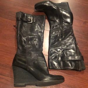 Naya black leather tall shaft boots